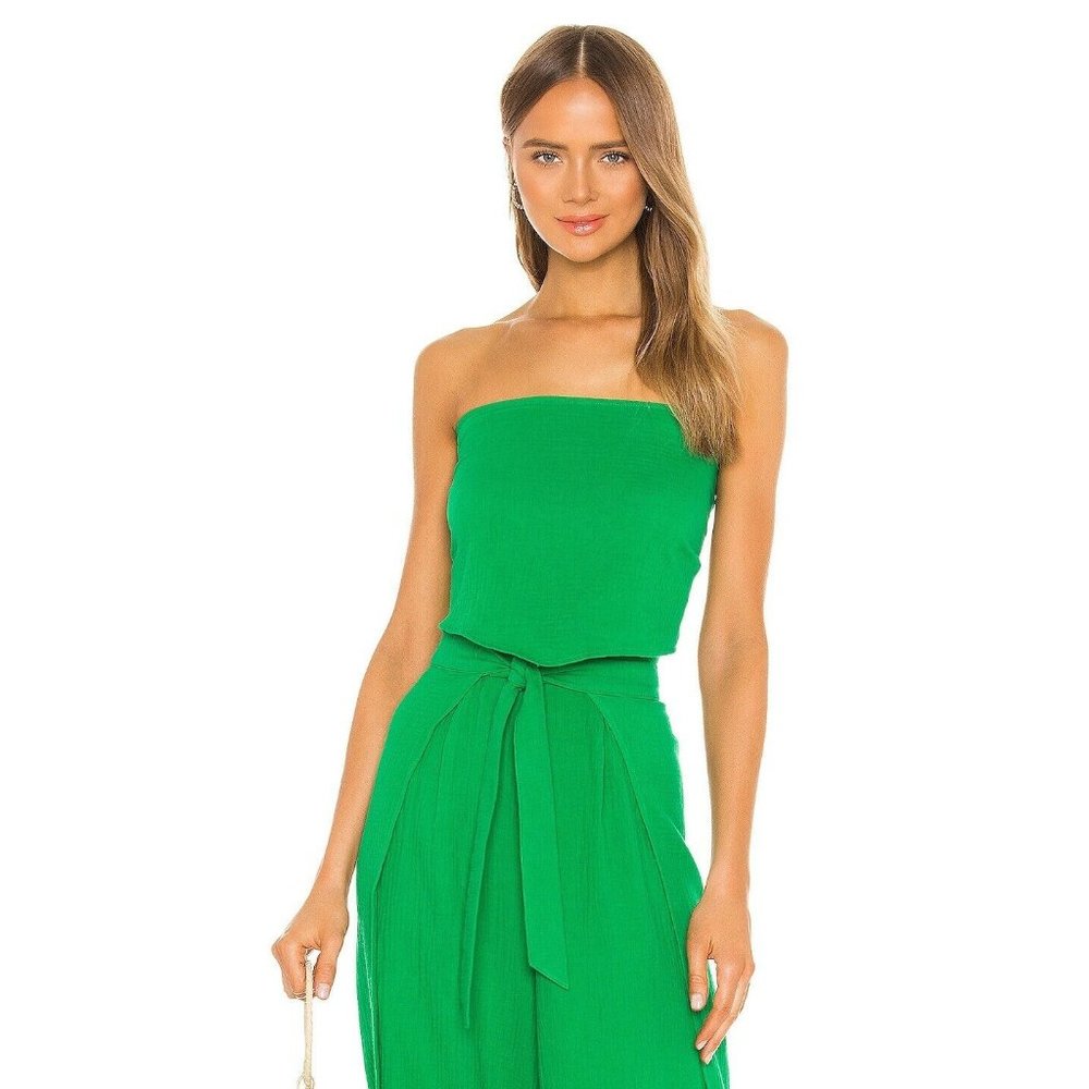 FLYNN SKYE Banx Crop Top Green Kelly Tied Back XS
